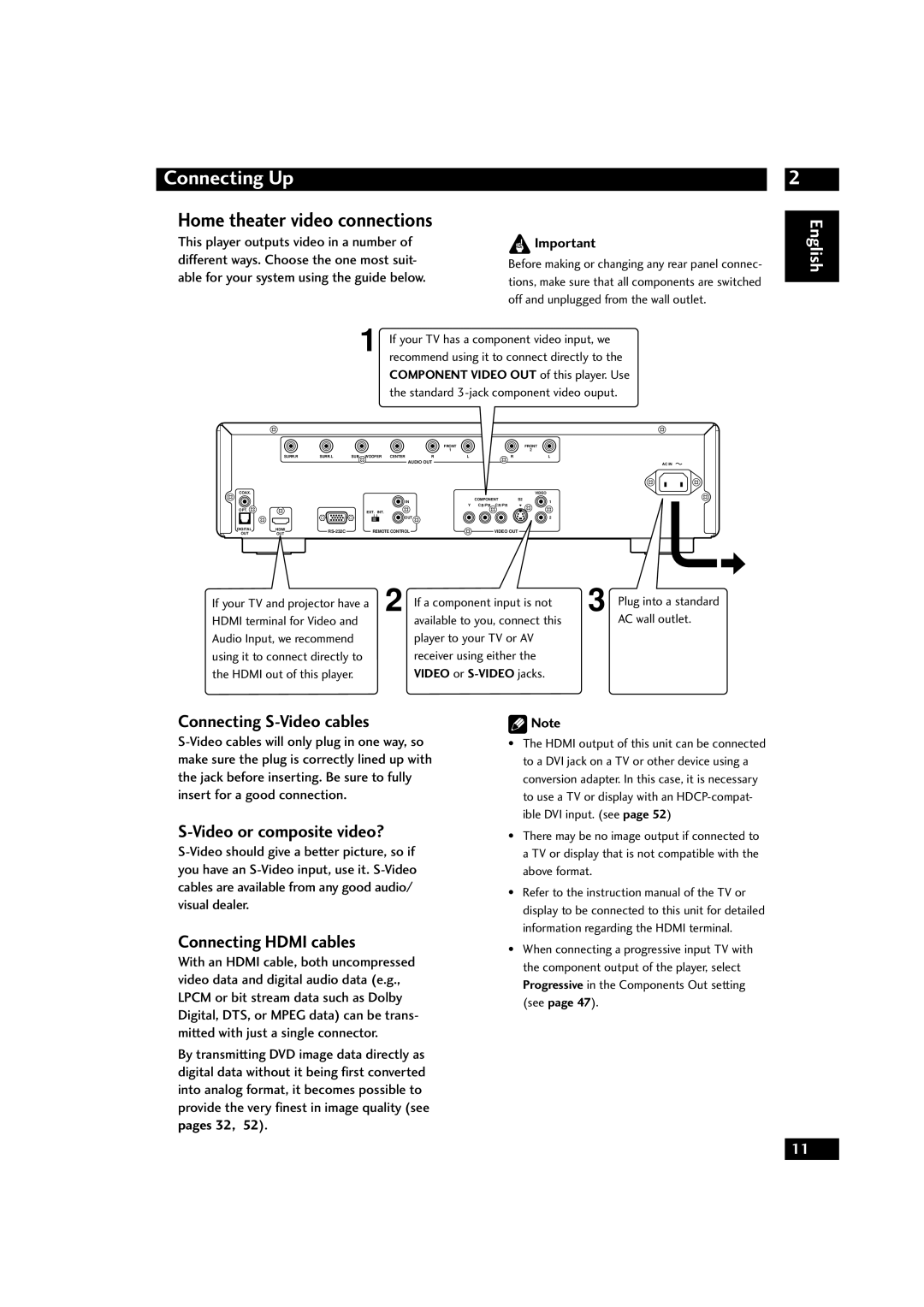 Marantz DV9500 manual Home theater video connections, Connecting S-Video cables, Video or composite video?, Pages 32 