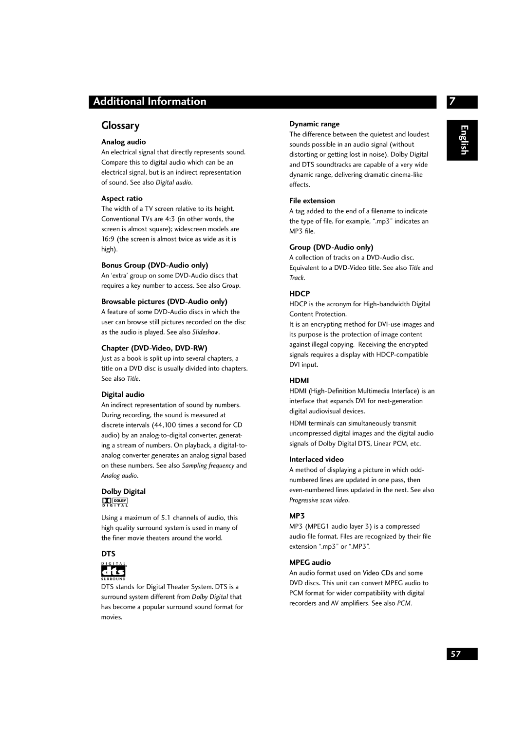 Marantz DV9500 manual Glossary 