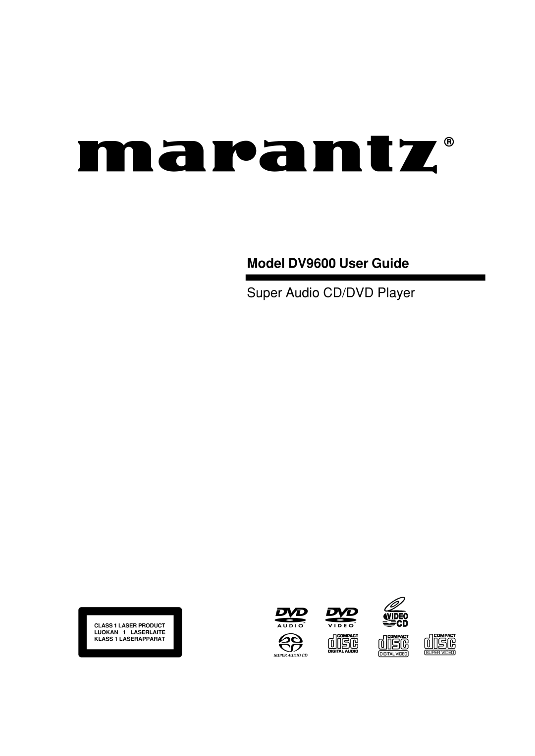 Marantz manual Model DV9600 User Guide, Super Audio CD/DVD Player 