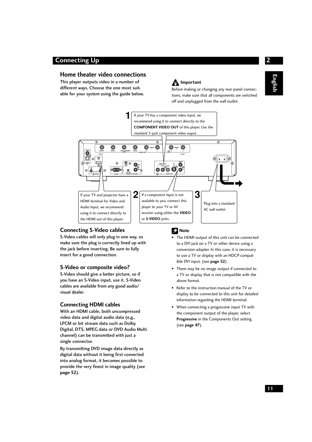 Marantz DV9600 Home theater video connections, Connecting S-Video cables, S-Video or composite video?, Connecting Up, page 