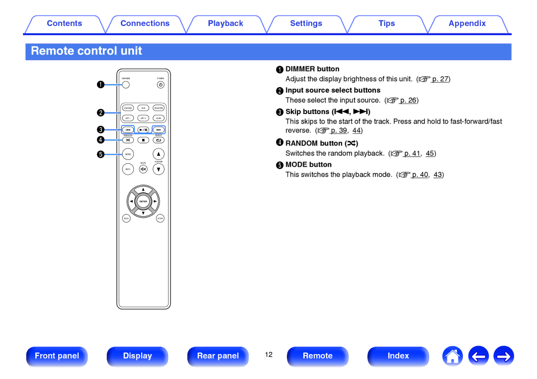 Marantz HD-DAC1 owner manual Remote control unit 