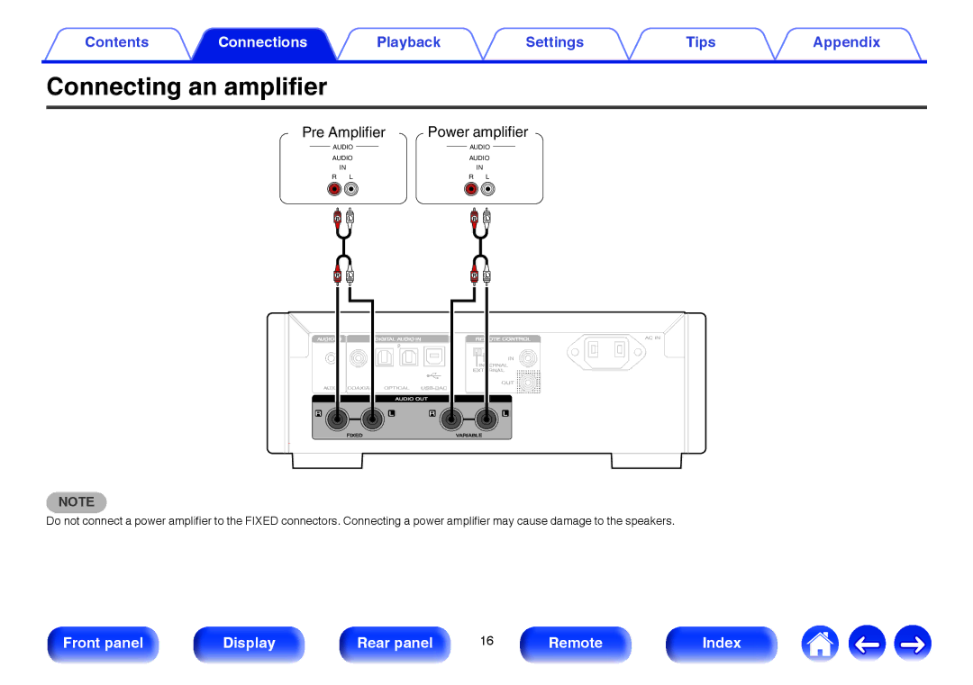 Marantz HD-DAC1 owner manual Connecting an amplifier, Pre Amplifier Power amplifier 