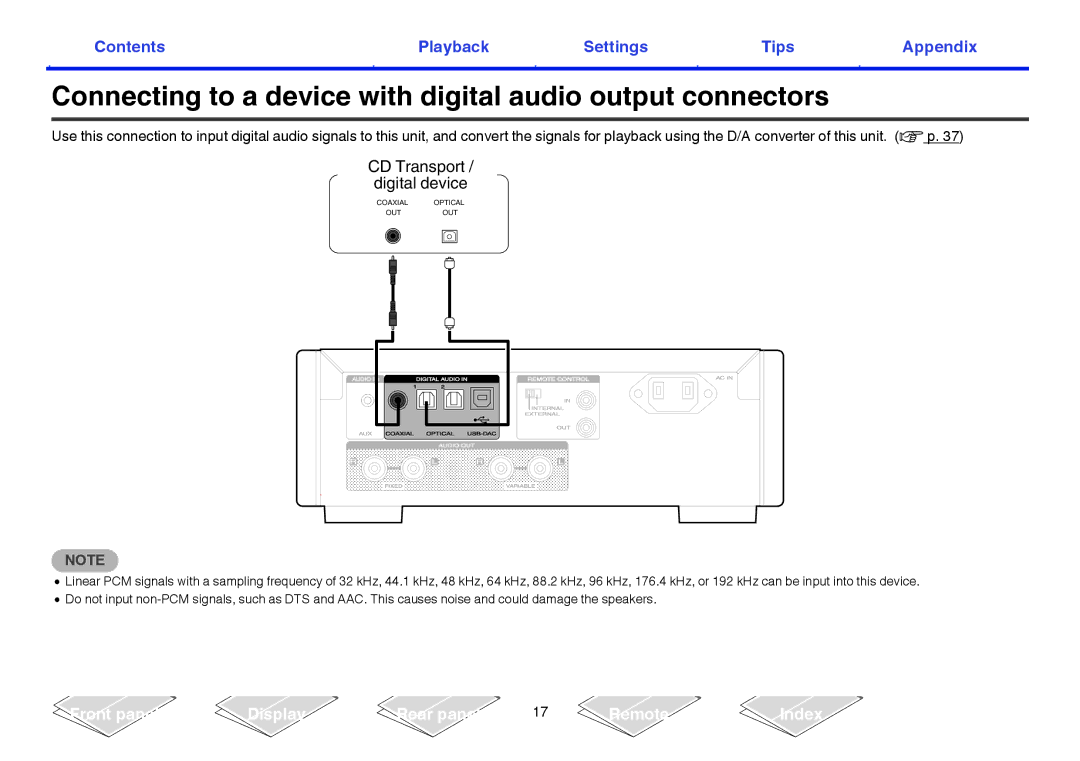 Marantz HD-DAC1 owner manual Connecting to a device with digital audio output connectors, CD Transport Digital device 