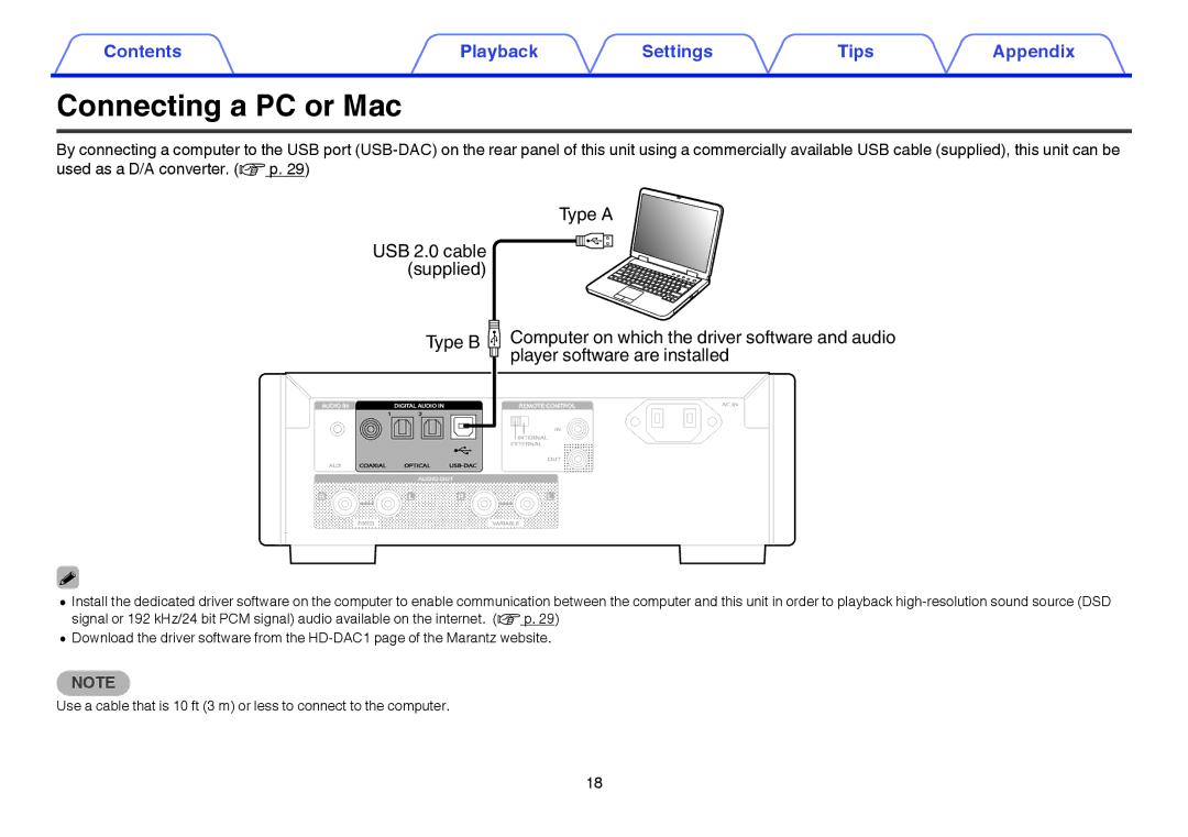 Marantz HD-DAC1 owner manual Connecting a PC or Mac, Player software are installed 