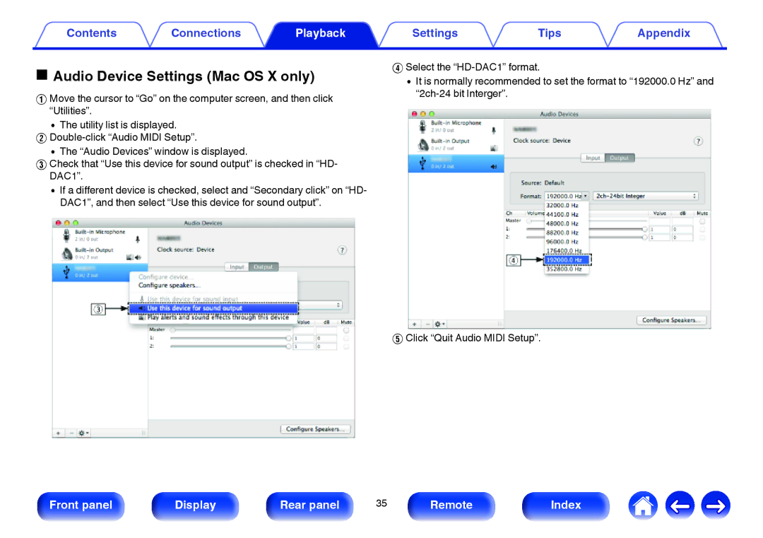 Marantz HD-DAC1 owner manual Audio Device Settings Mac OS X only 