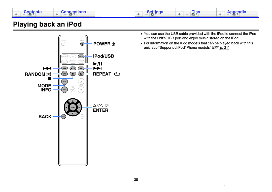 Marantz HD-DAC1 owner manual Playing back an iPod, Back 