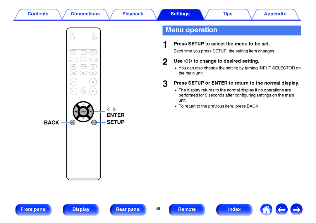 Marantz HD-DAC1 owner manual Menu operation, Use o p to change to desired setting 