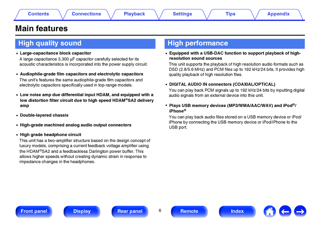 Marantz HD-DAC1 owner manual Main features, High quality sound, High performance 