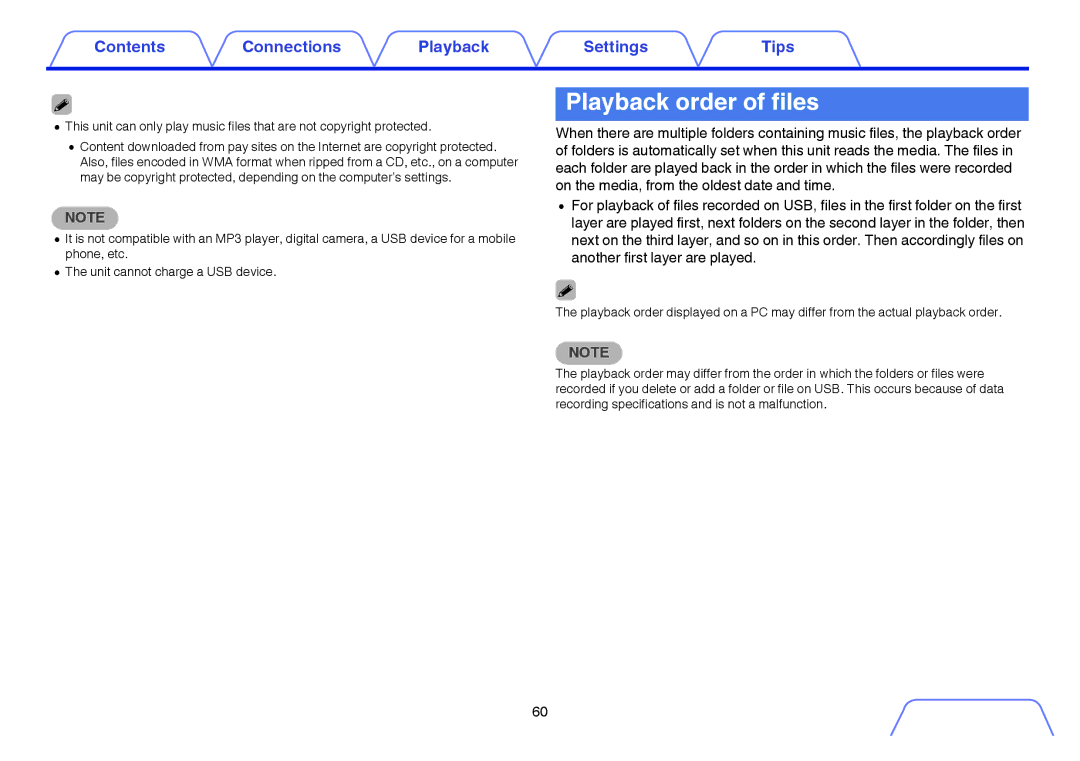 Marantz HD-DAC1 owner manual Playback order of files 