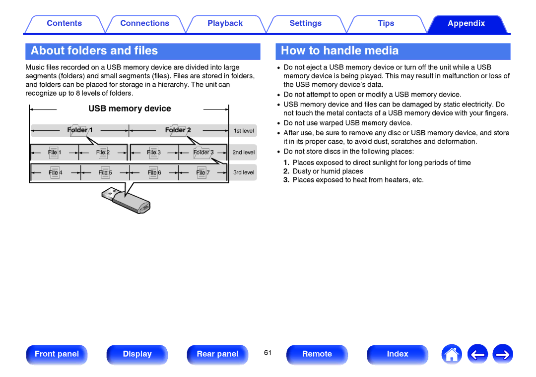 Marantz HD-DAC1 owner manual About folders and files, How to handle media 