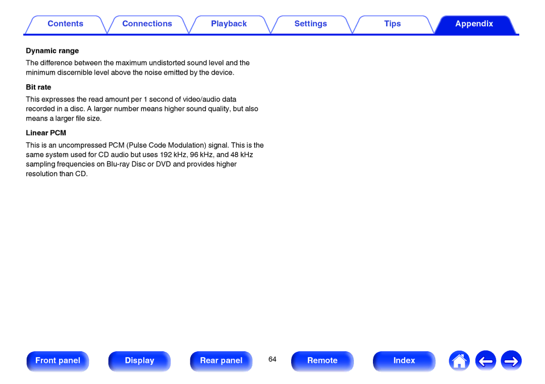 Marantz HD-DAC1 owner manual Dynamic range, Bit rate 