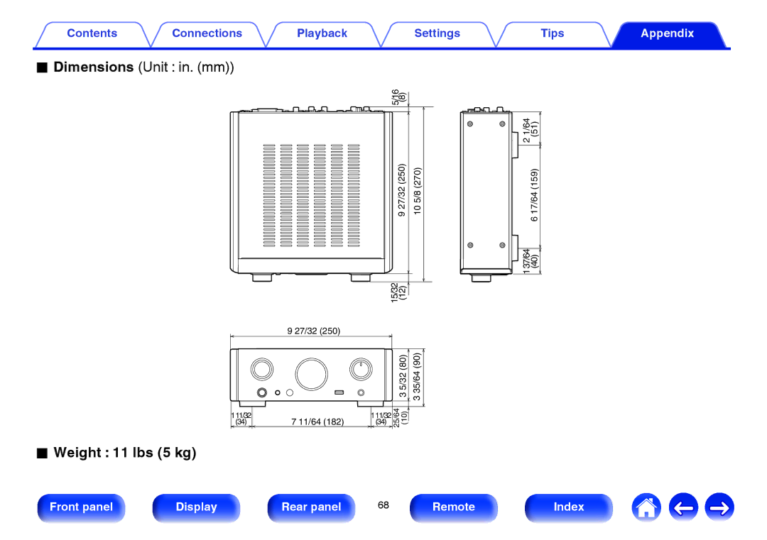 Marantz HD-DAC1 owner manual Weight 11 lbs 5 kg 