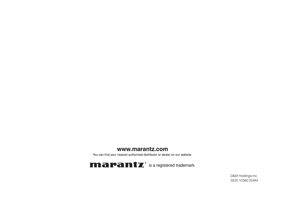 Marantz HD-DAC1 owner manual Holdings Inc 10360 00AM 