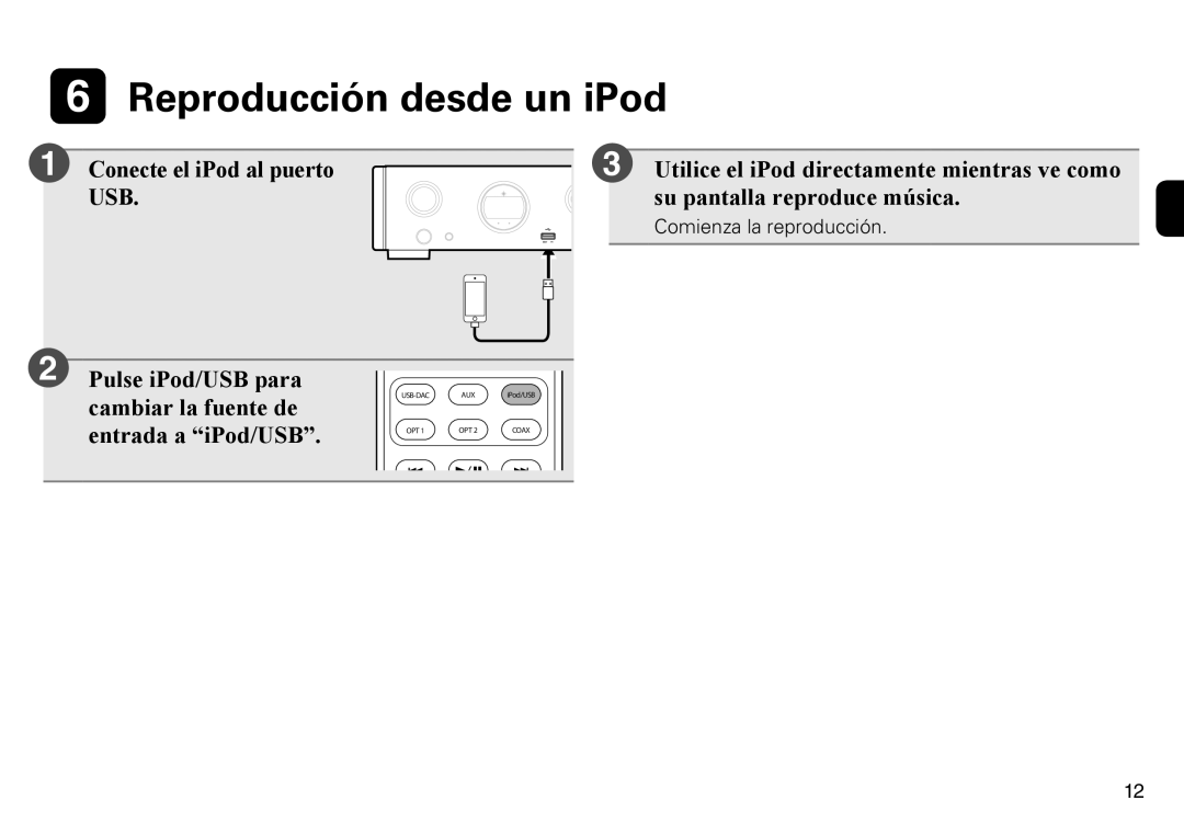 Marantz HD-DAC1 quick start Reproducción desde un iPod, Entrada a iPod/USB 