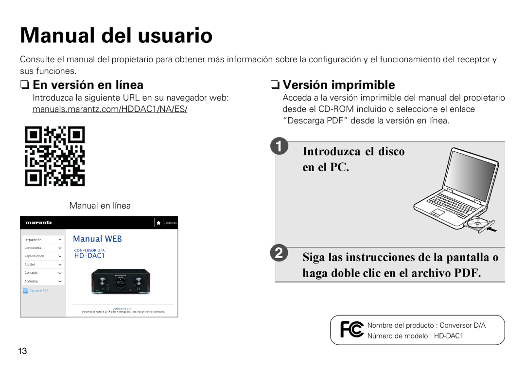 Marantz HD-DAC1 quick start Manual del usuario, NnEn versión en línea 