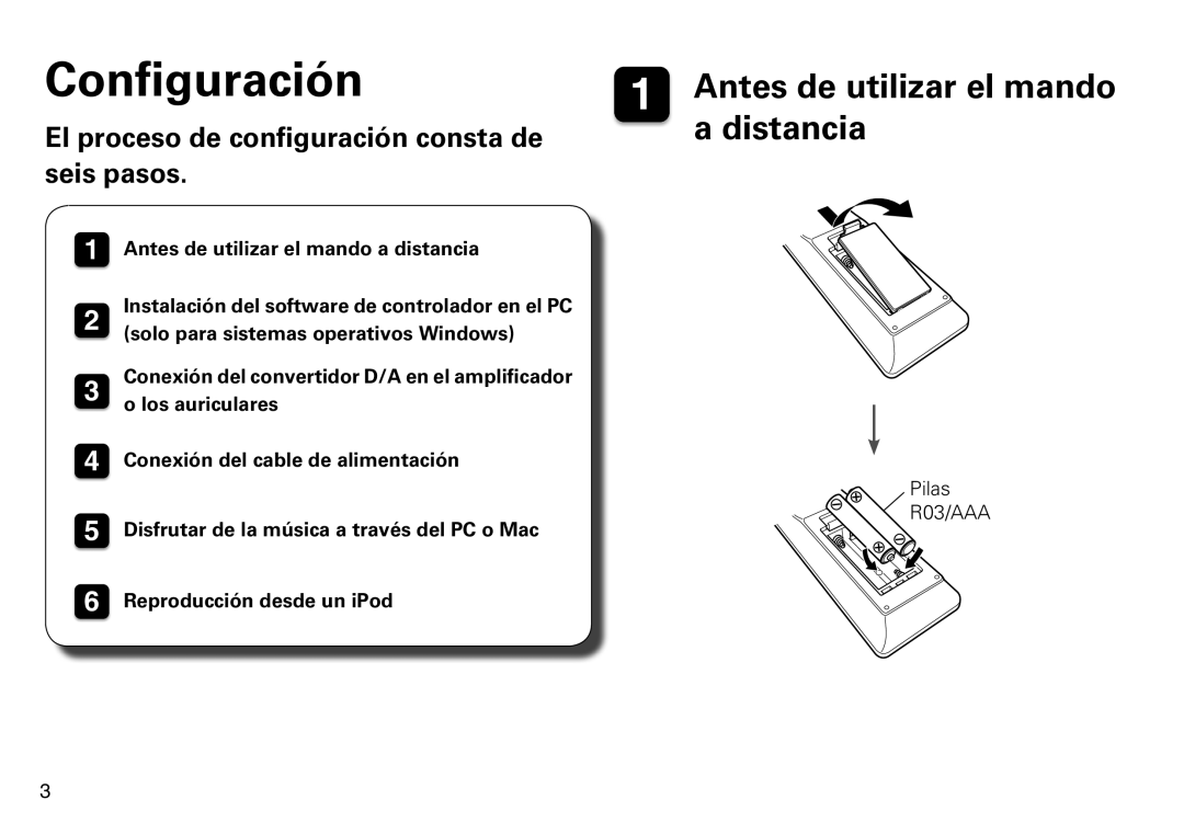 Marantz HD-DAC1 quick start Configuración, El proceso de configuración consta de seis pasos 