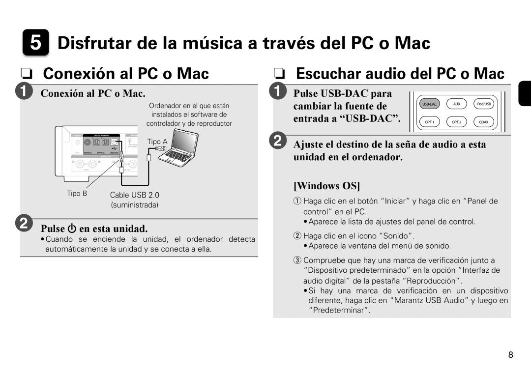 Marantz HD-DAC1 quick start Disfrutar de la música a través del PC o Mac 