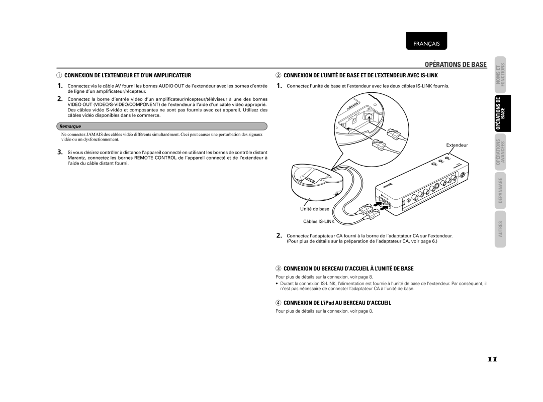 Marantz IS301 Connexion DE L’EXTENDEUR ET D’UN Amplificateur, Connexion DE L’UNITÉ DE Base ET DE L’EXTENDEUR Avec IS-LINK 