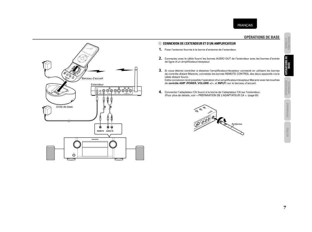 Marantz IS301 manual Opérations DE Base, Connexion DE L’EXTENDEUR ET D’UN Amplificateur 