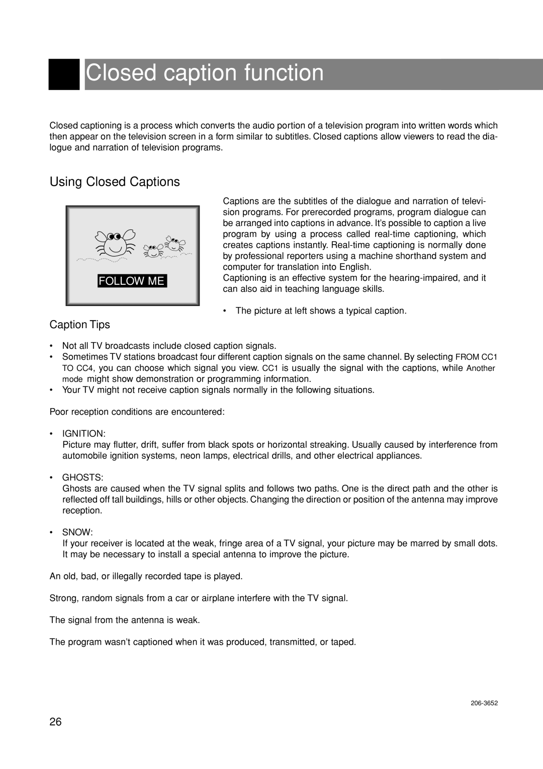 Marantz LC1500 manual Closed caption function, Using Closed Captions 