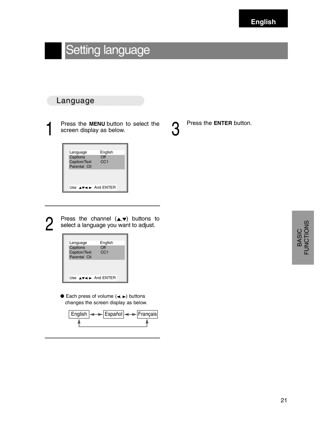 Marantz LC1510 manual Setting language, Language 