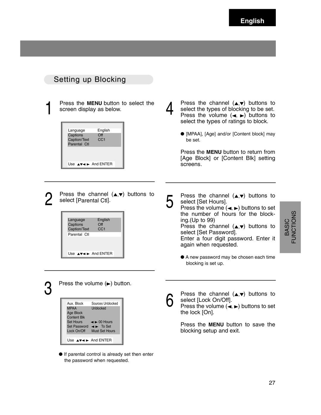 Marantz LC1510 manual Setting up Blocking 