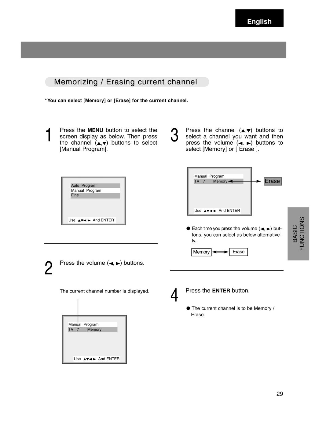 Marantz LC1510 manual Memorizing / Erasing current channel 