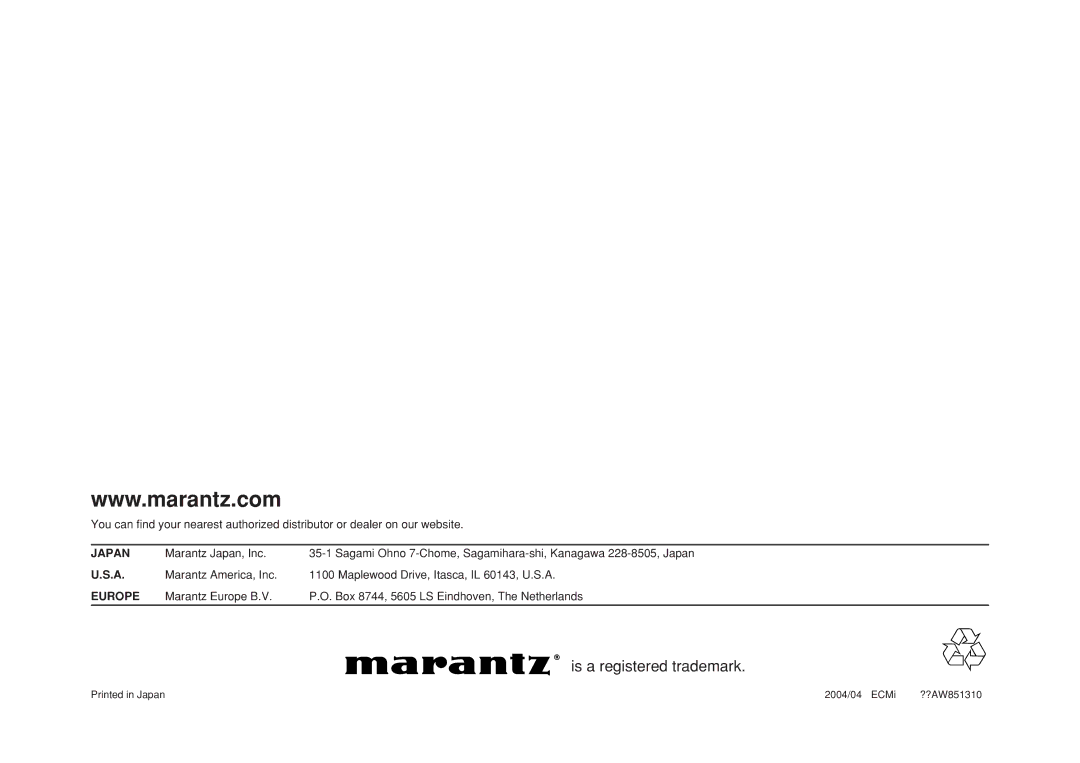 Marantz LC3050 manual Japan, 2004/04 ECMi 