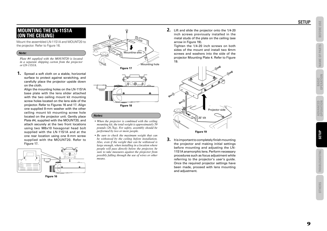 Marantz manual Mounting the LN-11S1A On the Ceiling 