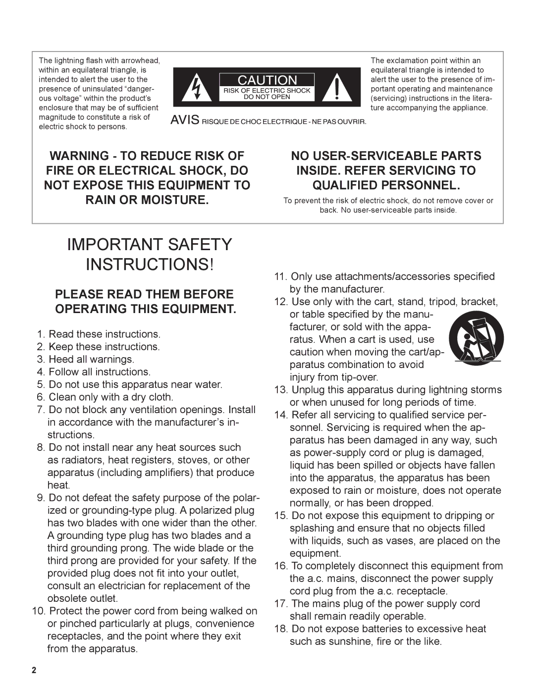 Marantz LN9101M manual Important Safety Instructions 