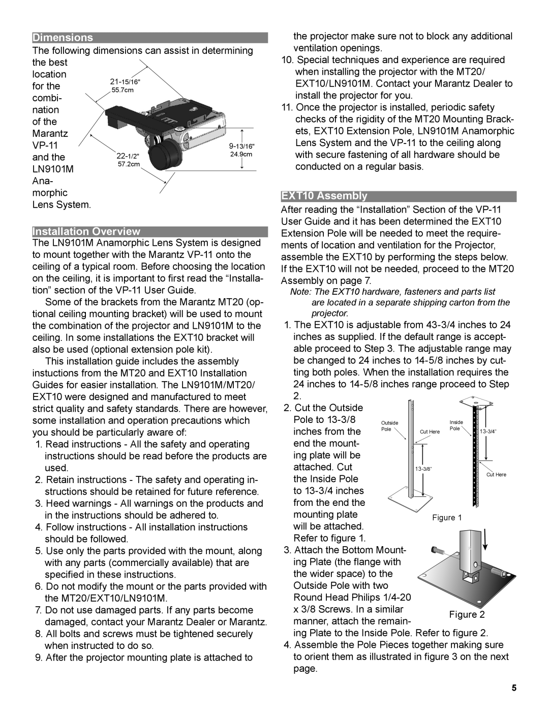 Marantz LN9101M manual Dimensions, Installation Overview, EXT10 Assembly 