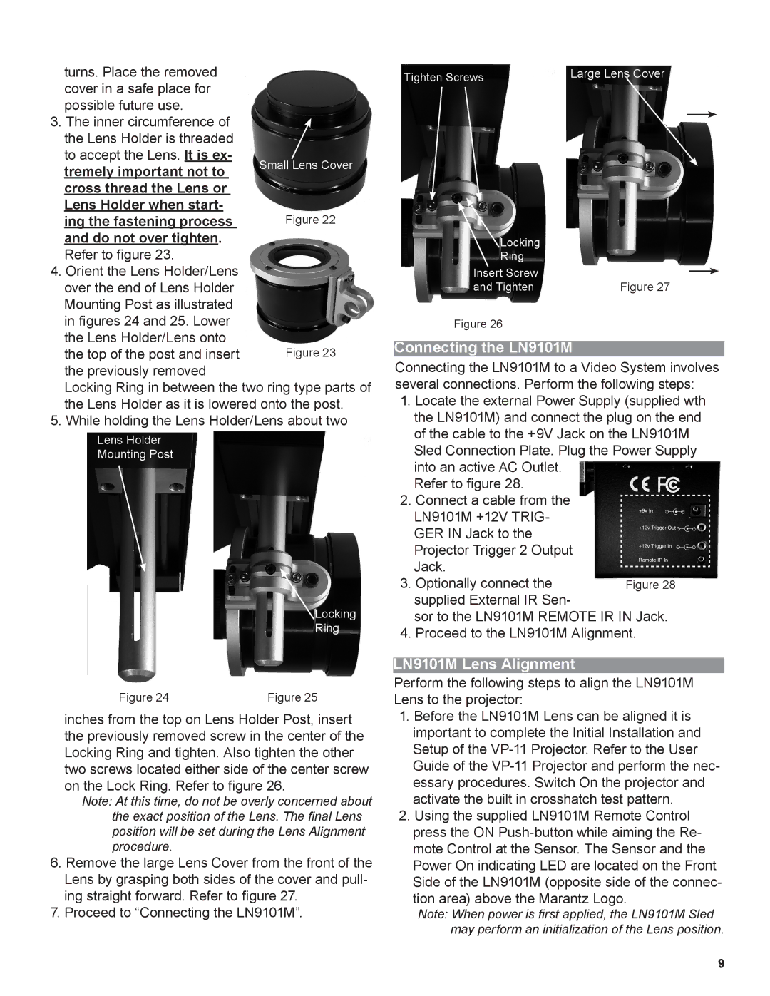 Marantz manual Connecting the LN9101M, LN9101M Lens Alignment 