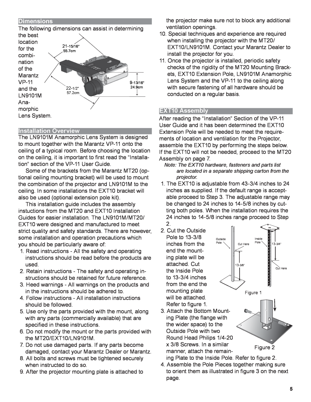 Marantz LN9101M manual Dimensions, Installation Overview, EXT10 Assembly 