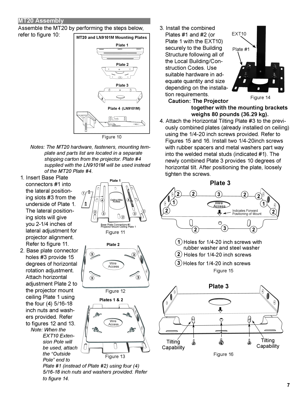 Marantz LN9101M manual Plate, MT20 Assembly, Assemble the MT20 by performing the steps below, refer to figure 
