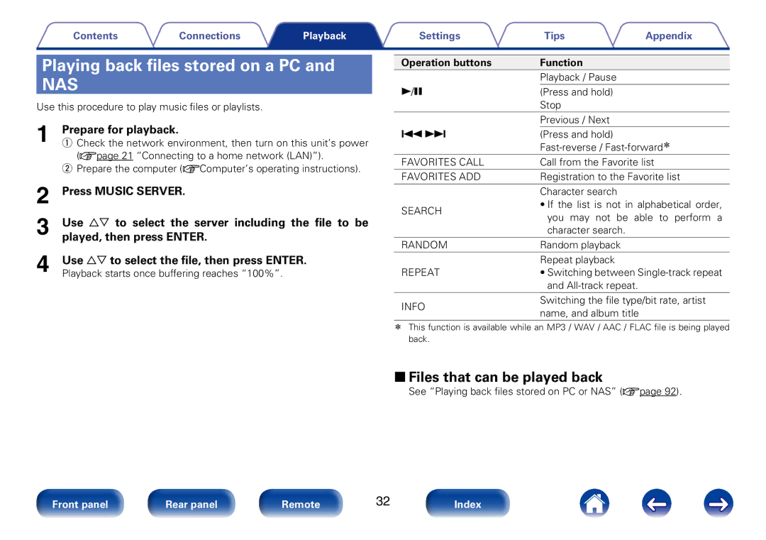 Marantz M-CR510 Playing back files stored On a PC, Press Music Server, Use ui to select the server including the file to 