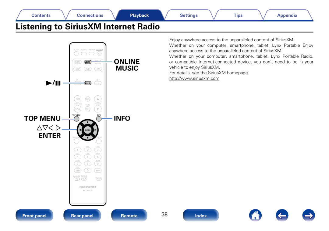 Marantz M-CR510 appendix Listening to SiriusXM Internet Radio 