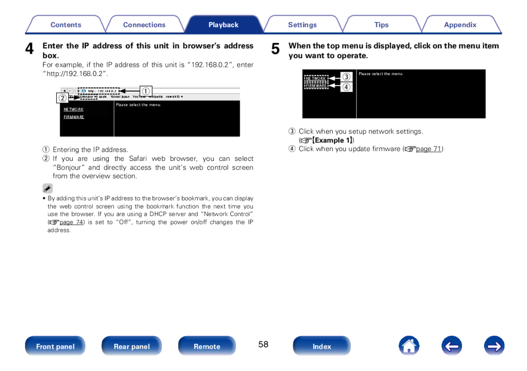 Marantz M-CR510 appendix Enterbox. the IP address of this unit in browser’s address, You want to operate 