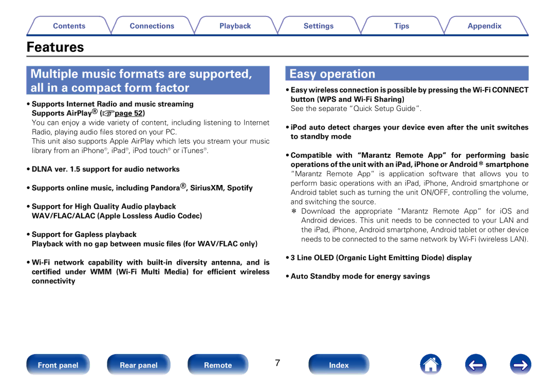 Marantz M-CR510 appendix Features, Easy operation, See the separate Quick Setup Guide 