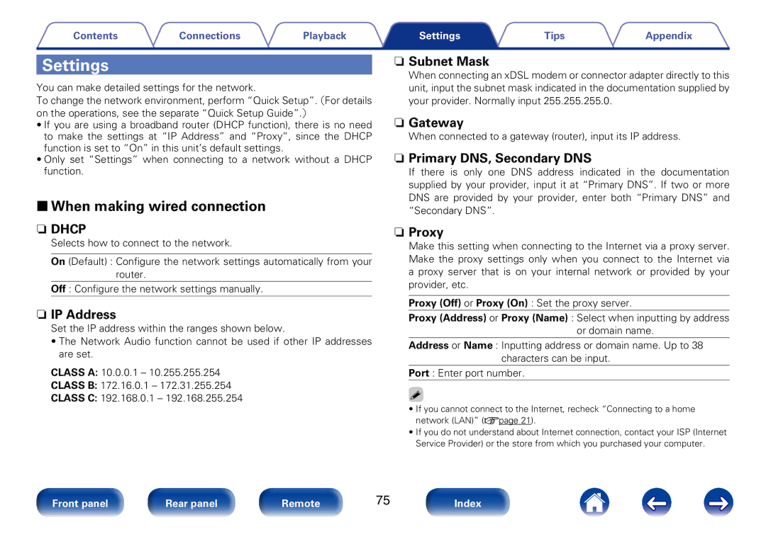 Marantz M-CR510 appendix Settings, 22When making wired connection 