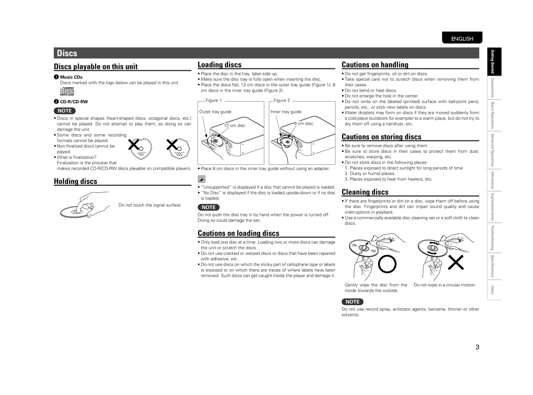 Marantz M-CR603 manual Discs playable on this unit, Loading discs, Holding discs, Cleaning discs 