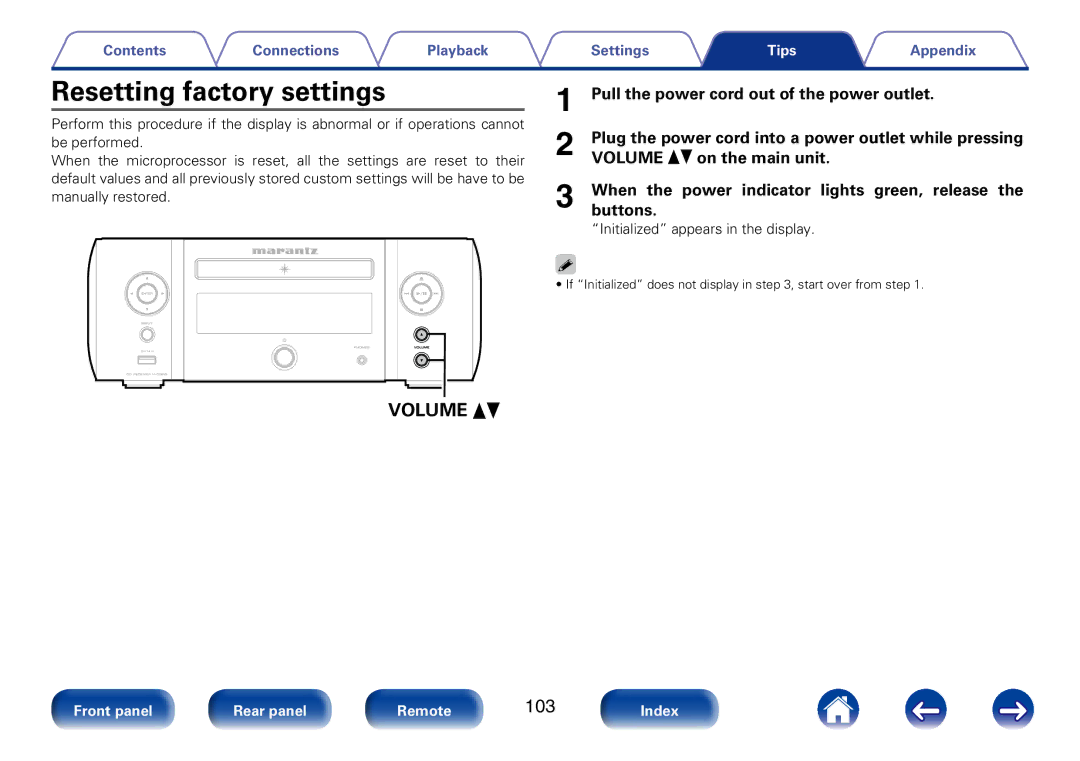 Marantz M-CR610 appendix Resetting factory settings, Volume df 