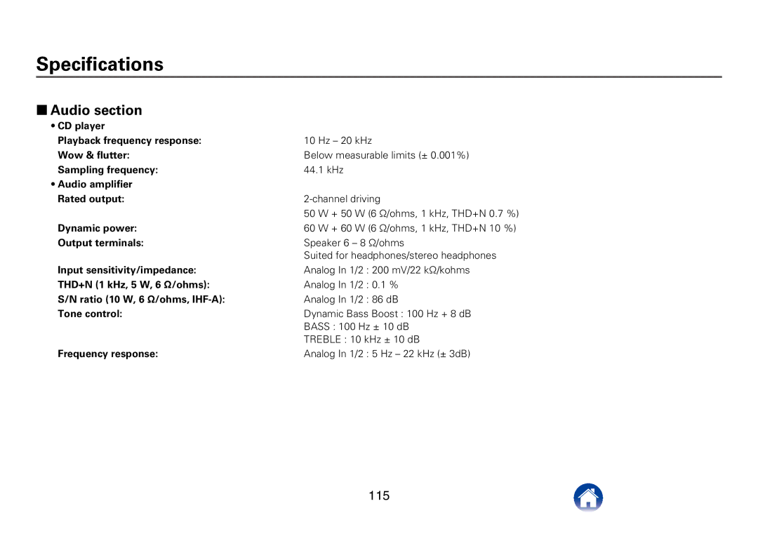 Marantz M-CR610 appendix Specifications, 22Audio section 