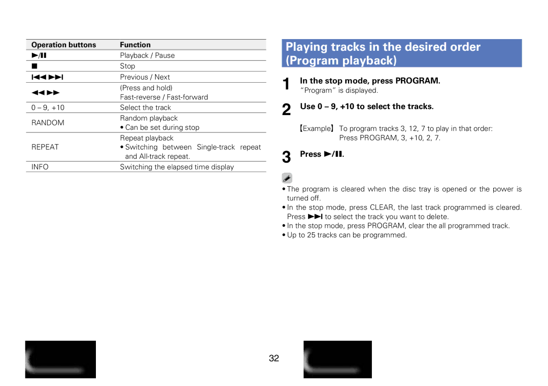 Marantz M-CR610 appendix Playing tracks in the desired order, Program playback, Stop mode, press Program, Press 1 