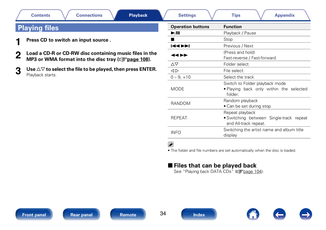 Marantz M-CR610 appendix Playing files, 22Files that can be played back 