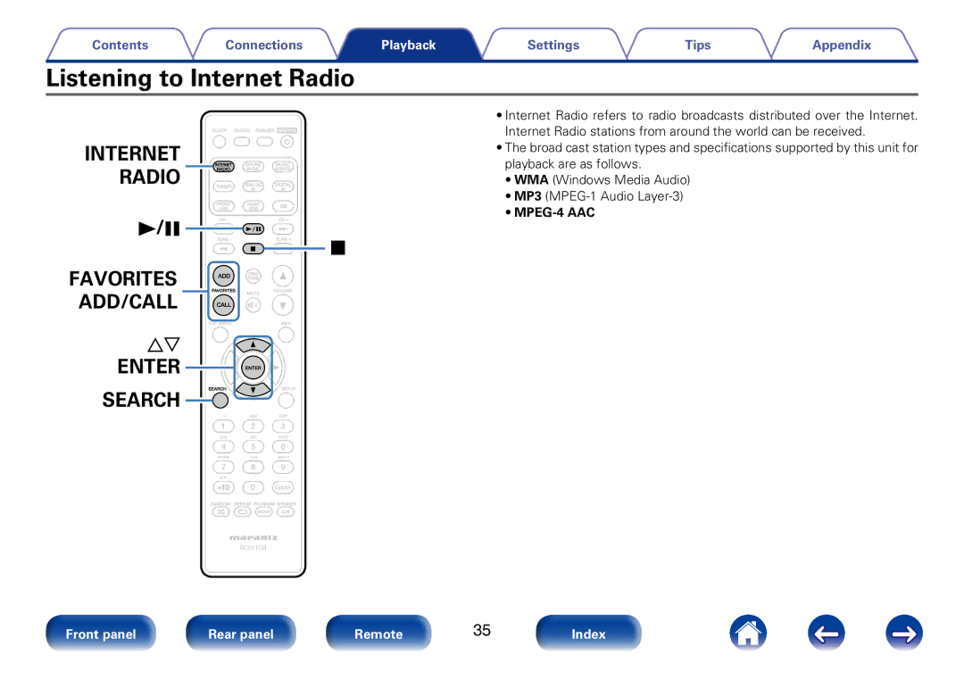 Marantz M-CR610 appendix Listening to Internet Radio 