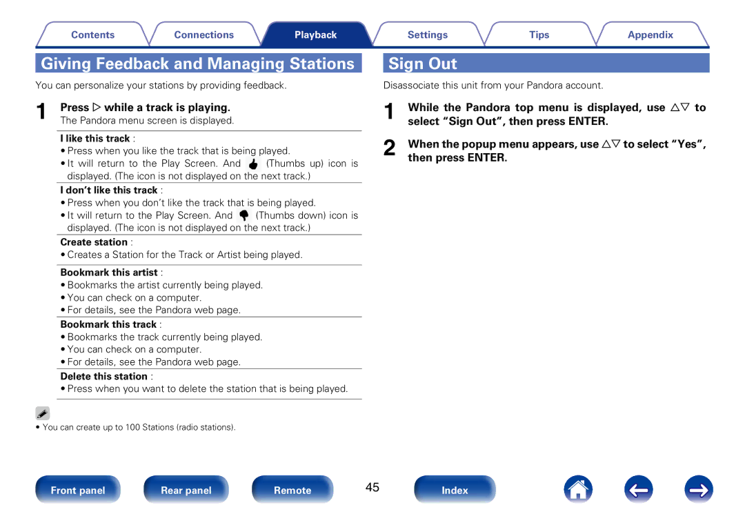 Marantz M-CR610 appendix Giving Feedback and Managing Stations Sign Out 