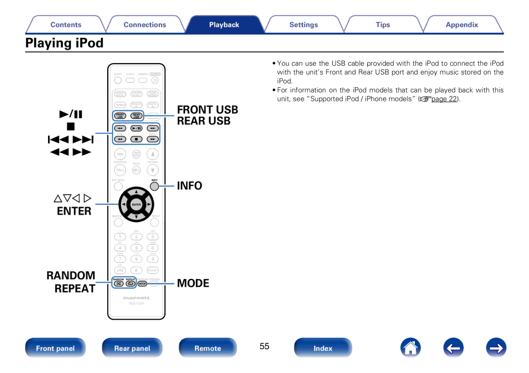 Marantz M-CR610 appendix Playing iPod, Random Repeat Mode 