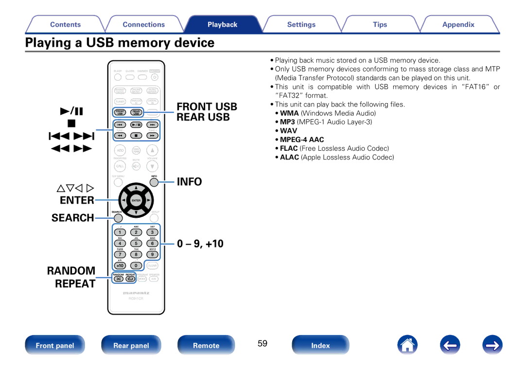 Marantz M-CR610 appendix Playing a USB memory device, Random Repeat 