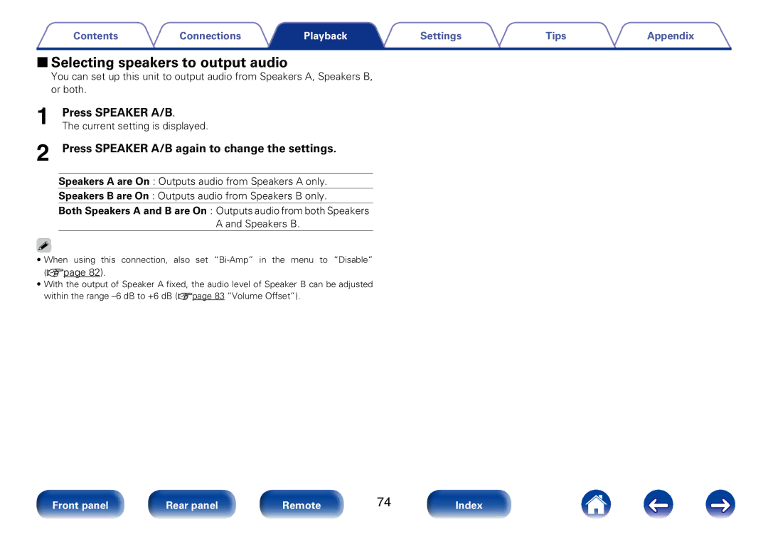 Marantz M-CR610 appendix 22Selecting speakers to output audio, Press Speaker A/B again to change the settings 