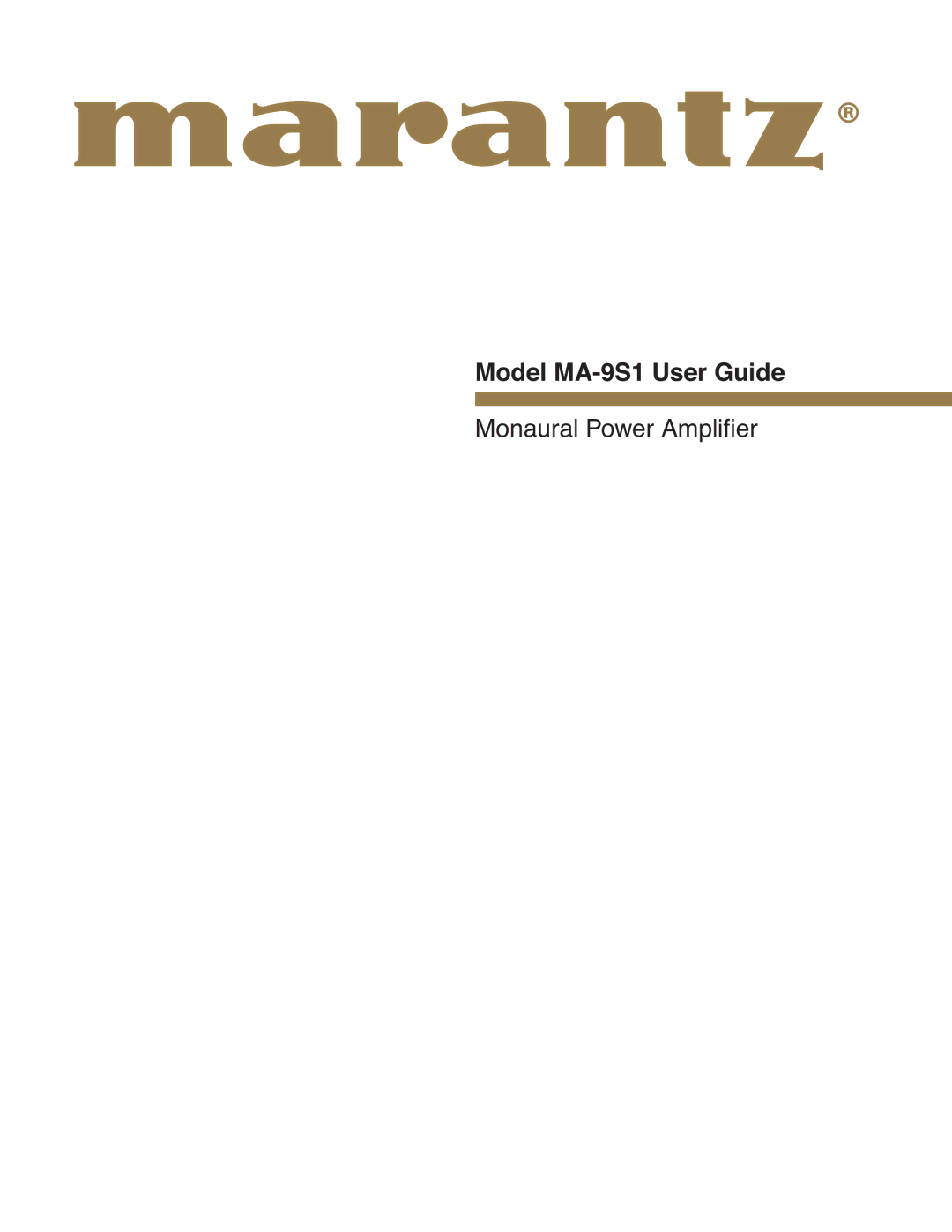 Marantz manual Model MA-9S1 User Guide 